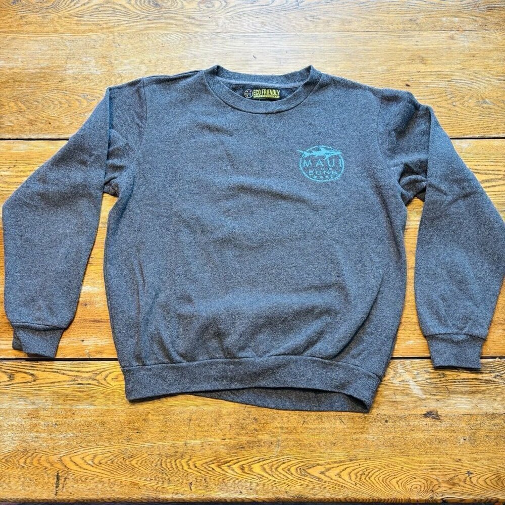Maui And Sons Crewneck Sweatshirt Mens Small Grey Surf Shark Graphic Long Sleeve
